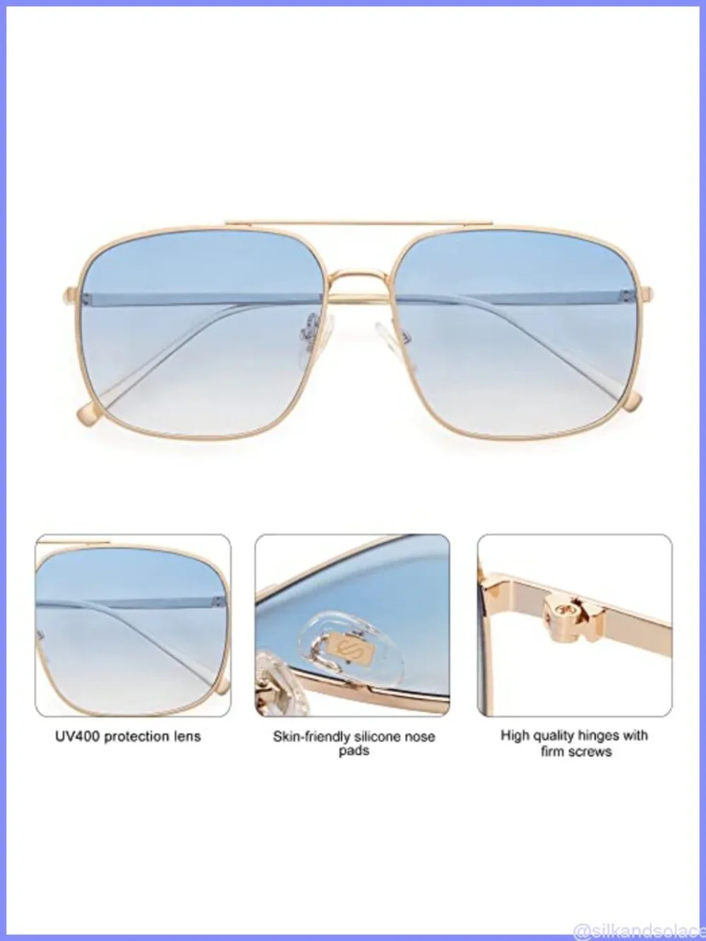 Square Aviator Sunglasses UV400 Metal Frame Full Frame Unisex